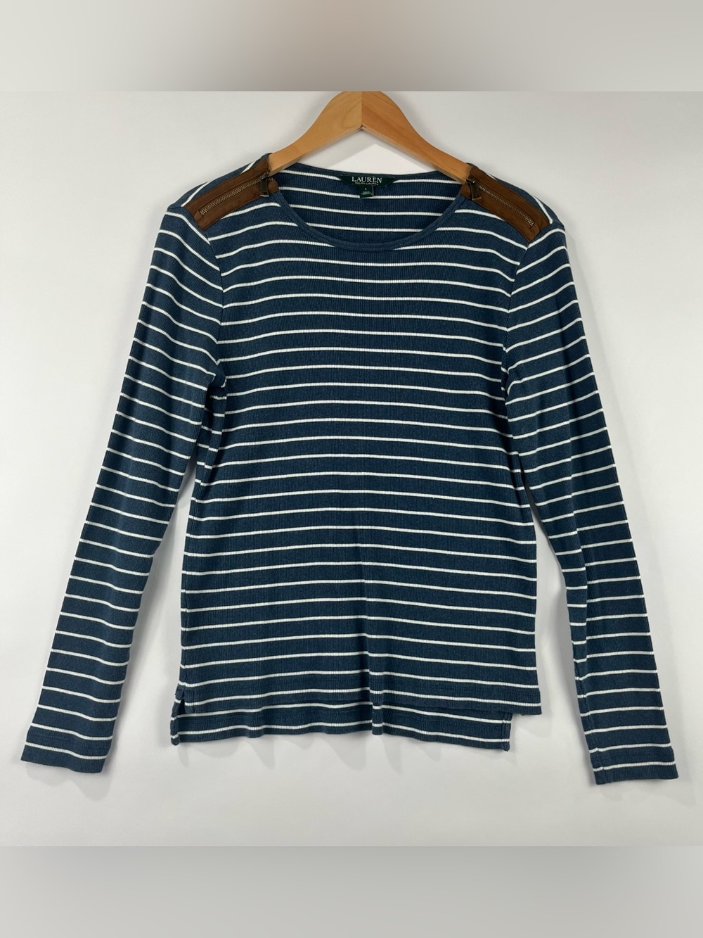Lauren Ralph Lauren L Ribbed Knit Shoulder Zip Top